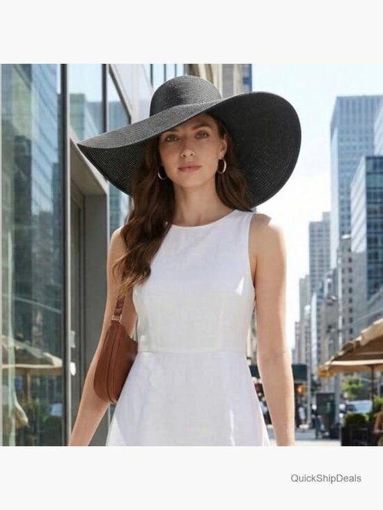 Straw Floppy Sun Hat with UPF 50+ Foldable Beach Cap